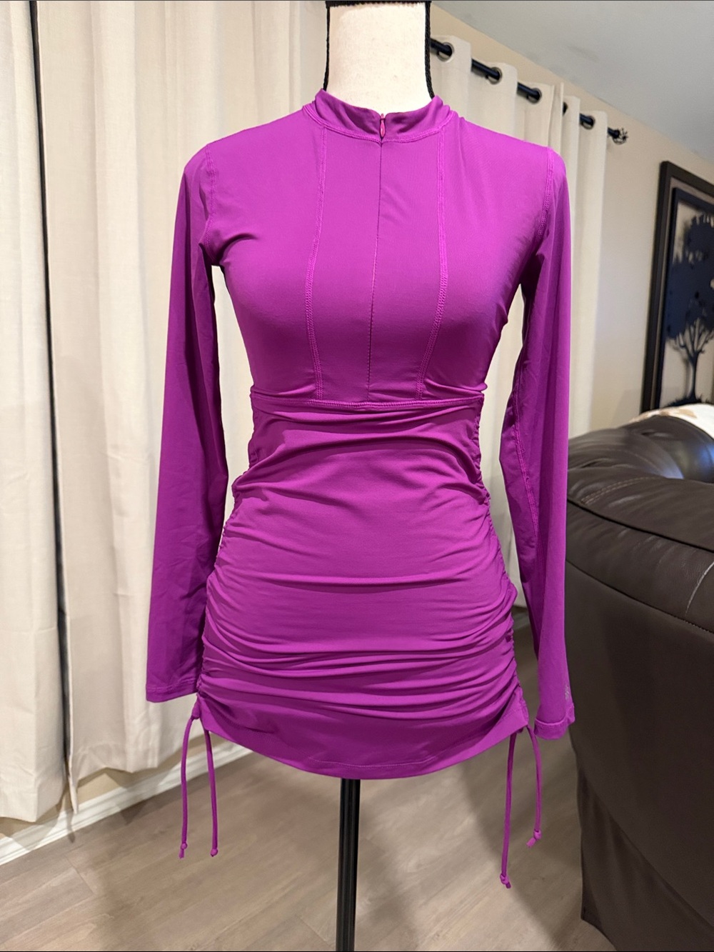 Athleta Magenta Long-Sleeve Ruched Bodycon Dress
